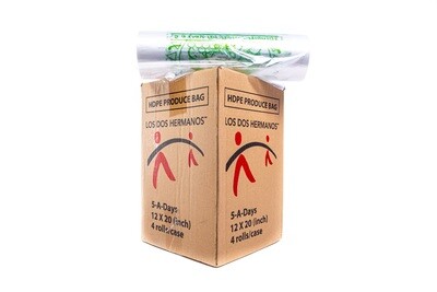 Los Dos Hermanos HDPE Produce bag 12&quot; x 20&quot; in/ 4 rolls/1 box