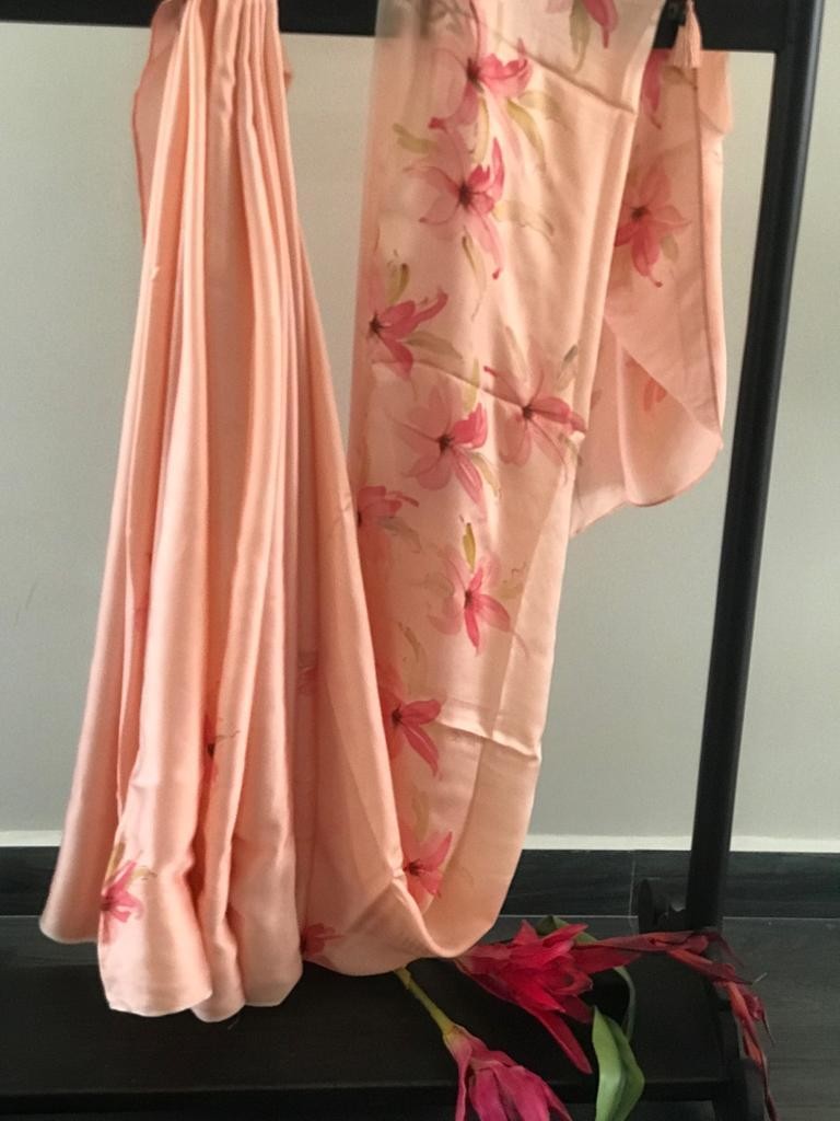 Satin Peach Saree