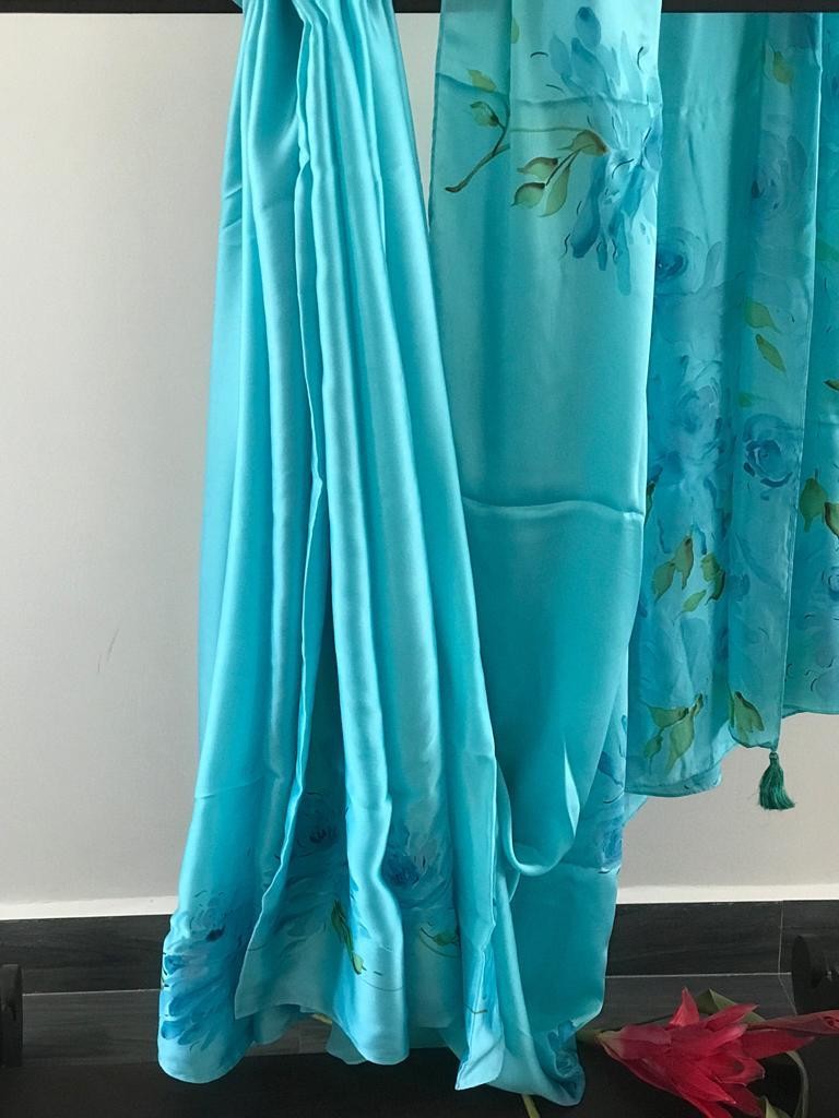 Satin Blue Saree