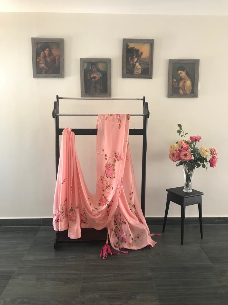 Satin Pink Saree