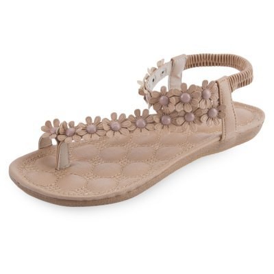 Bohemia Elastic Band Flower Decoration Ladies Flat Flip-flop Sandals