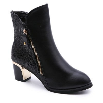New Winter with Thick British Style Short Canister Female Fall Side Zipper Boots