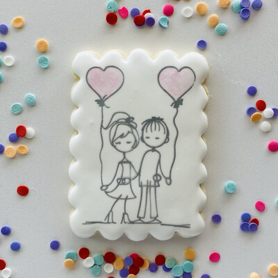 Stick Figure Couple With Balloons Silkscreen Stencil