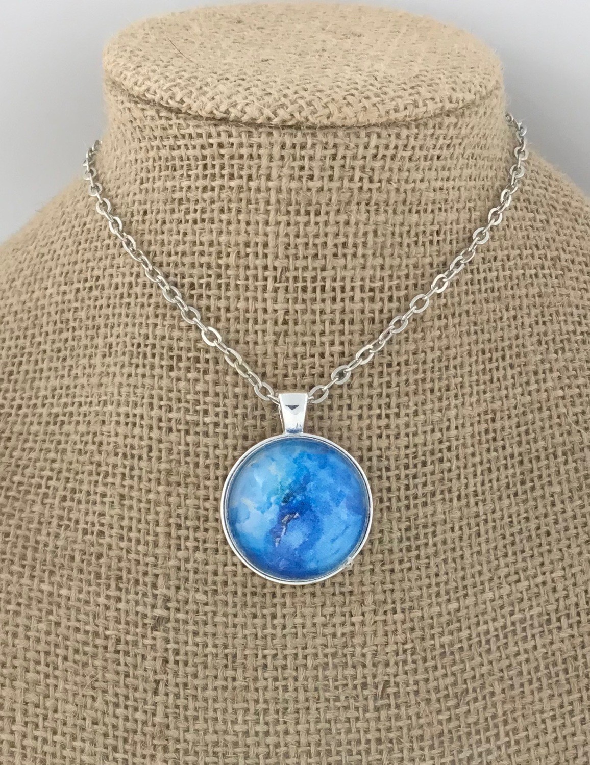 BLUE MOON Ink Painting Pendant Necklace