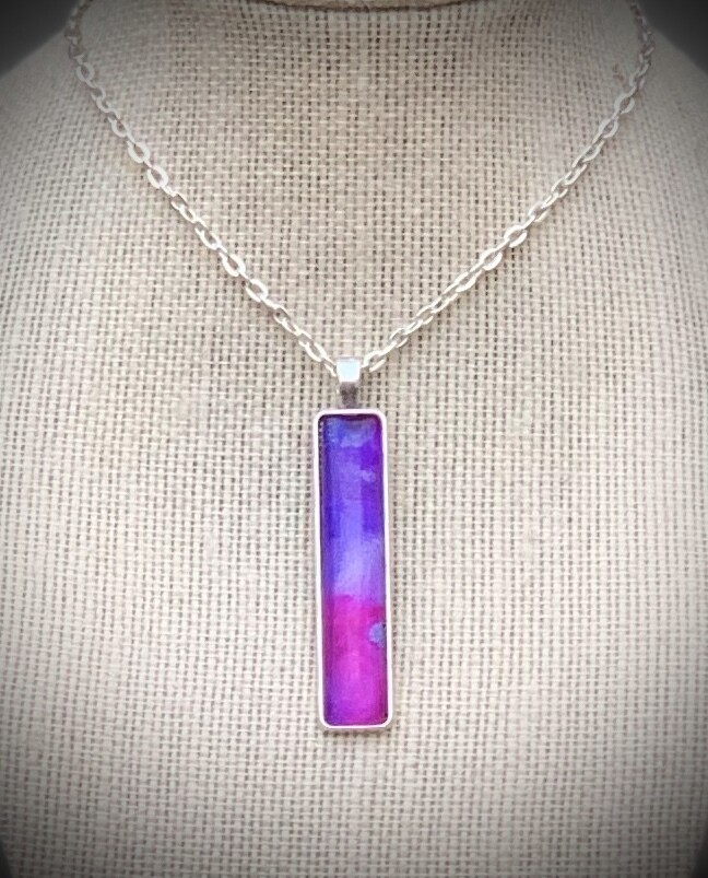 Pink and purple Iridescent ink pendant necklace