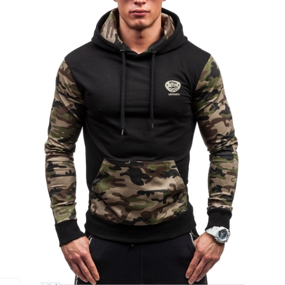 Plus size New Autumn and Winter men&#39;s hoodies contrast color slim thickened fleece hoodies