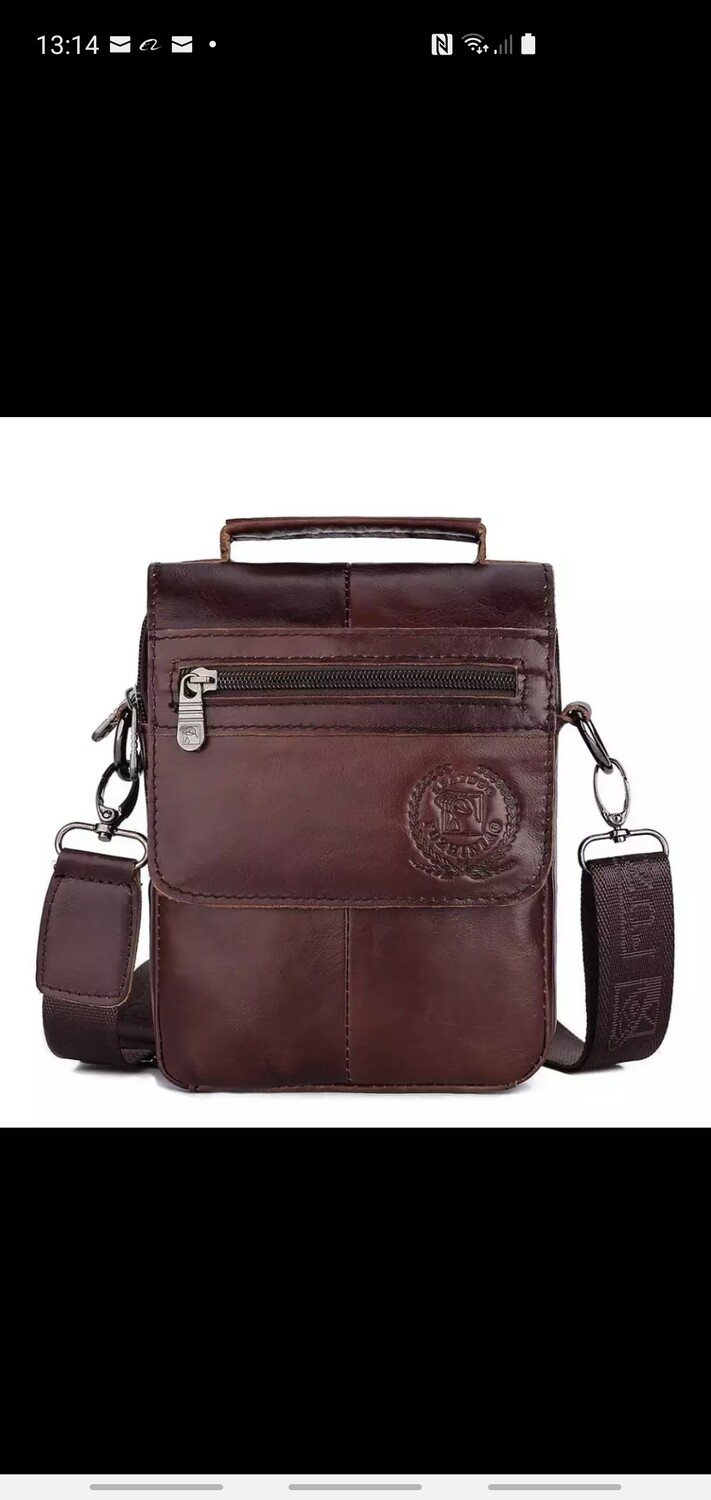 Genuine leather men rfid wallet with shoulder bag