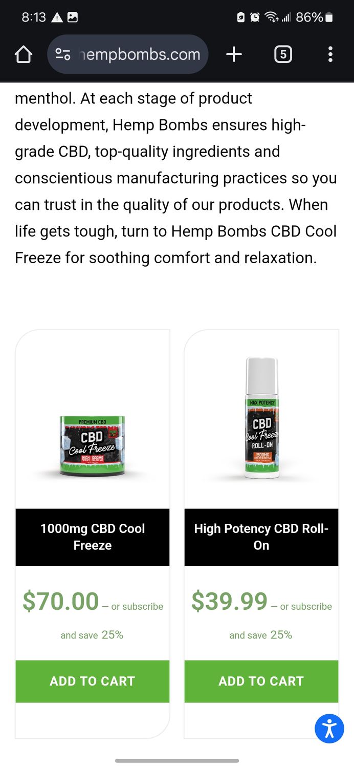 NEW PRODUCT - CBD COOL FREEZE ROLL-ON, 1500 MG Per Bottle. DELTA-9 THC (LEGAL 0 3%)