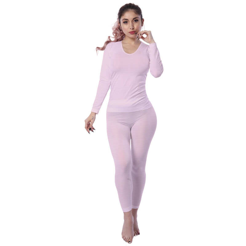 Pantalón térmico rosa con raya blanca para mujer