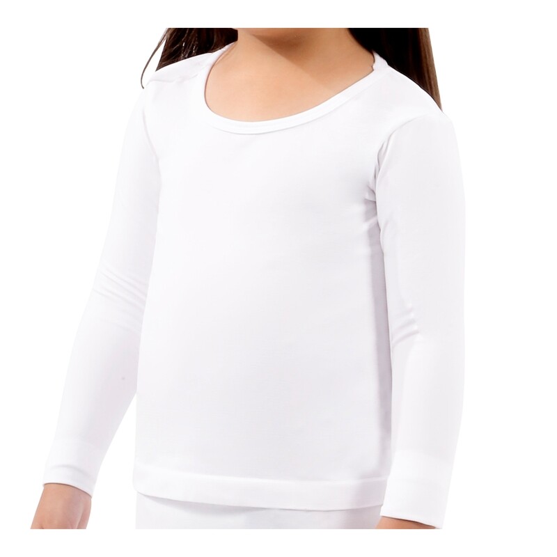 Playera térmica lisa para niña, cuello redondo loose fit. Tallas de 4 a 12 años