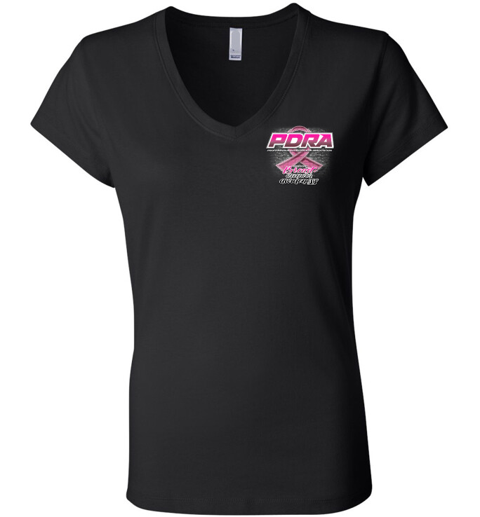 Ladies PDRA Breast Cancer Awareness Design T-Shirt, Color: Black, Size: Small