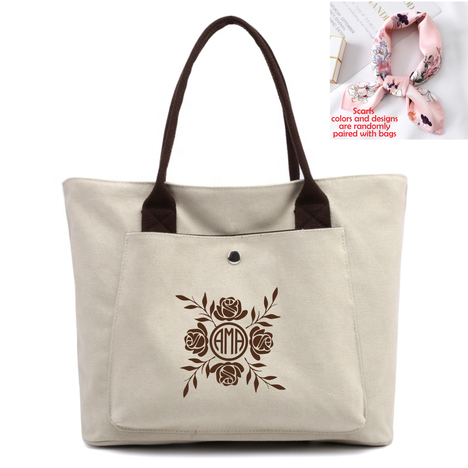 Personalized Canvas Tote Bags With Scarf