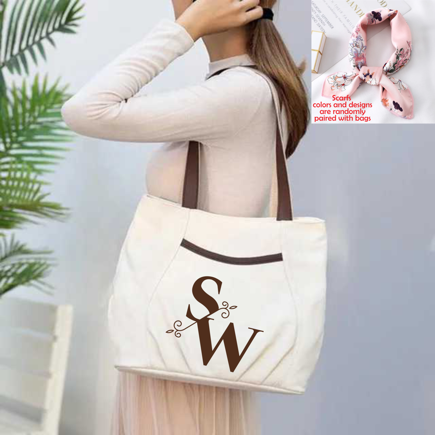 Personalized Canvas Tote Bags With Scarf