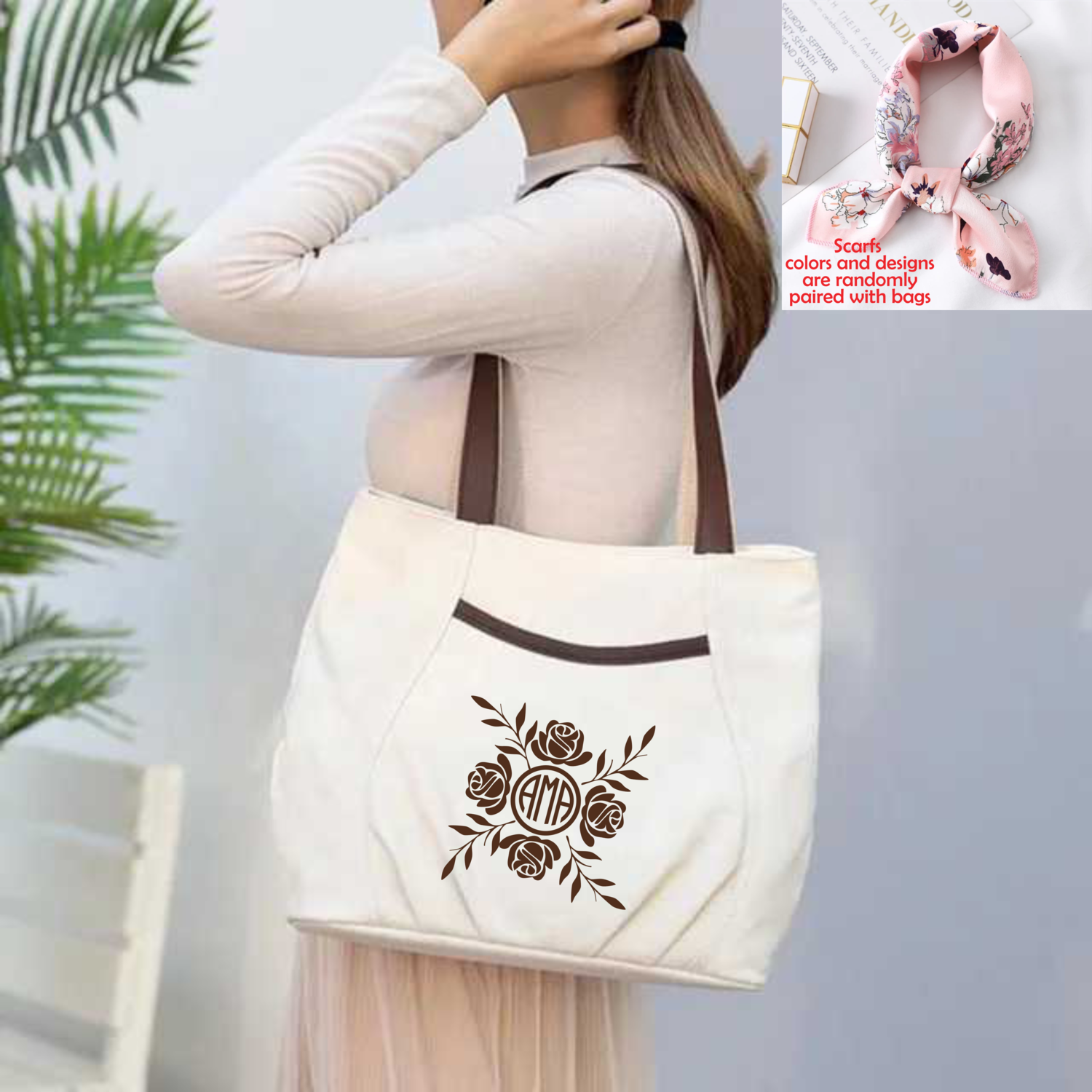 Personalized Canvas Tote Bags With Scarf