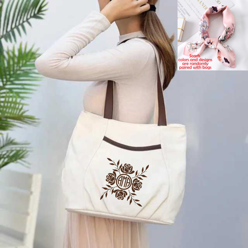 Personalized Canvas Tote Bags With Scarf