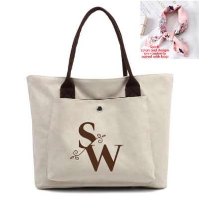 Personalized Canvas Tote Bags With Scarf