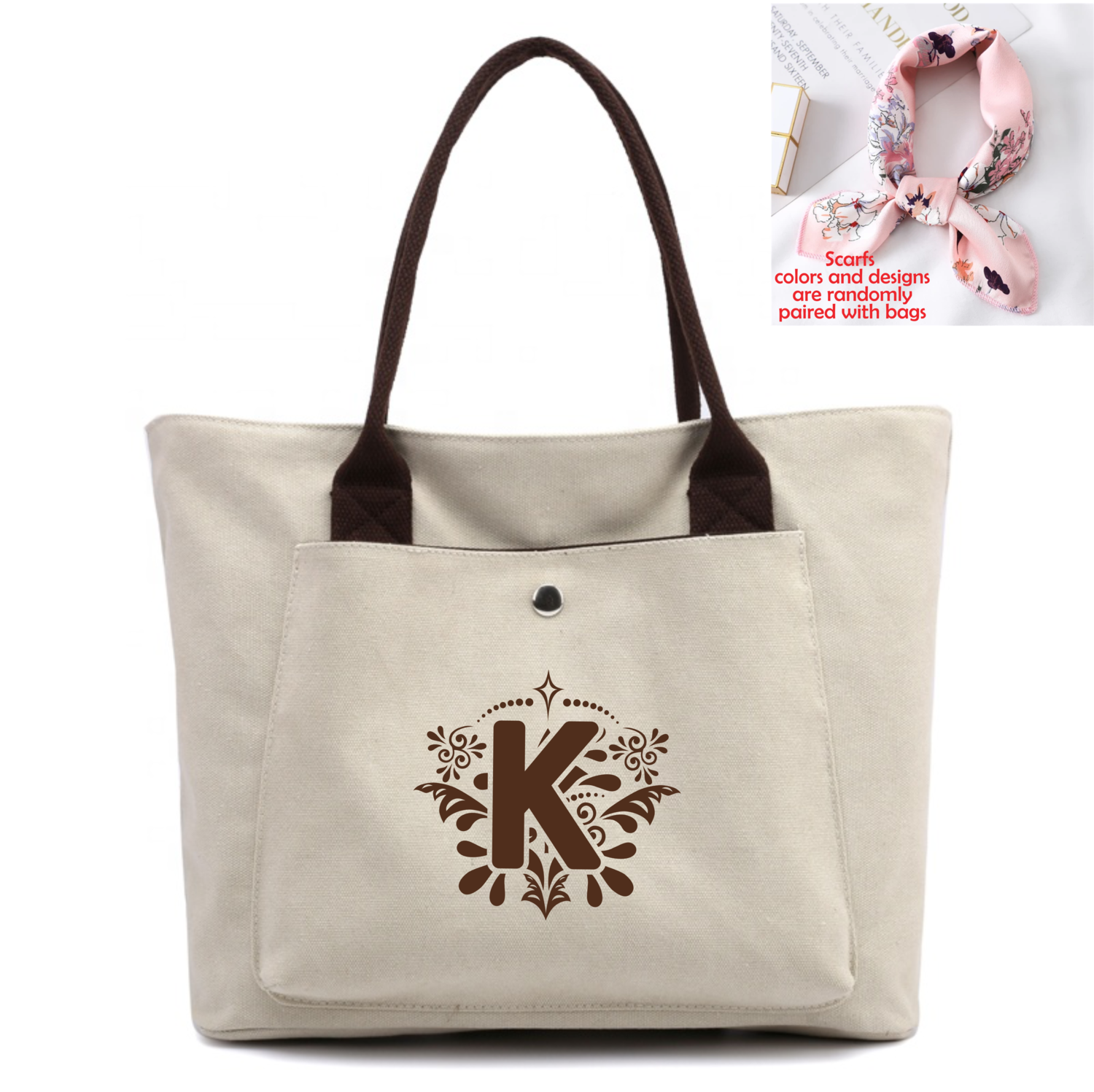 Personalized Canvas Tote Bags With Scarf
