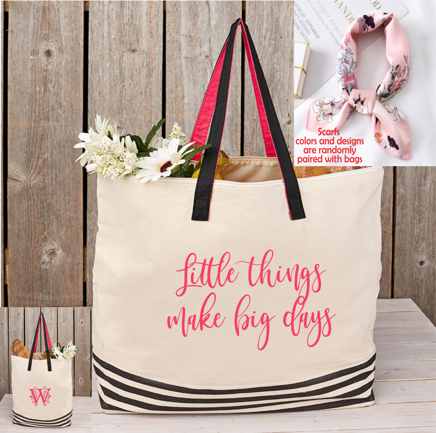 Extra Large Inspirational Tote Bags With Scarf
