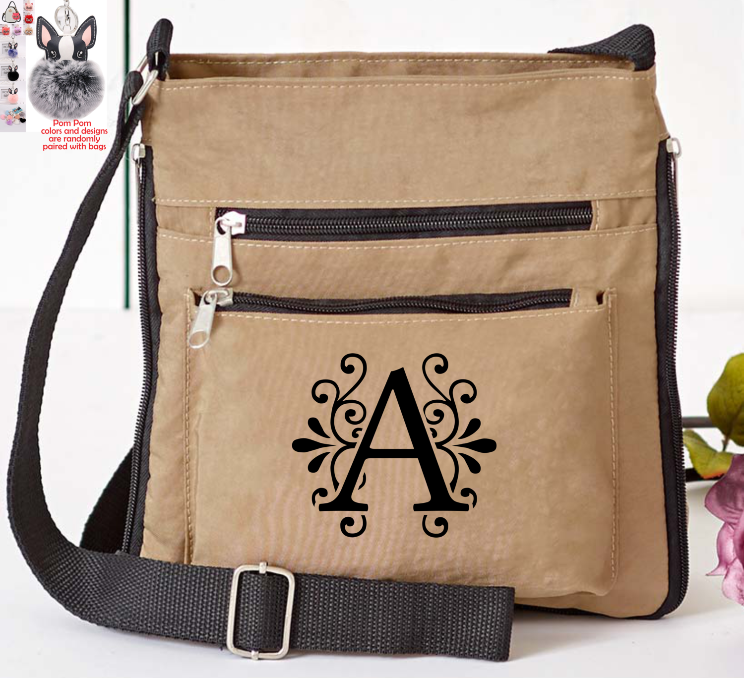 Personalized Crossbody Bags With Pom Pom Charm
