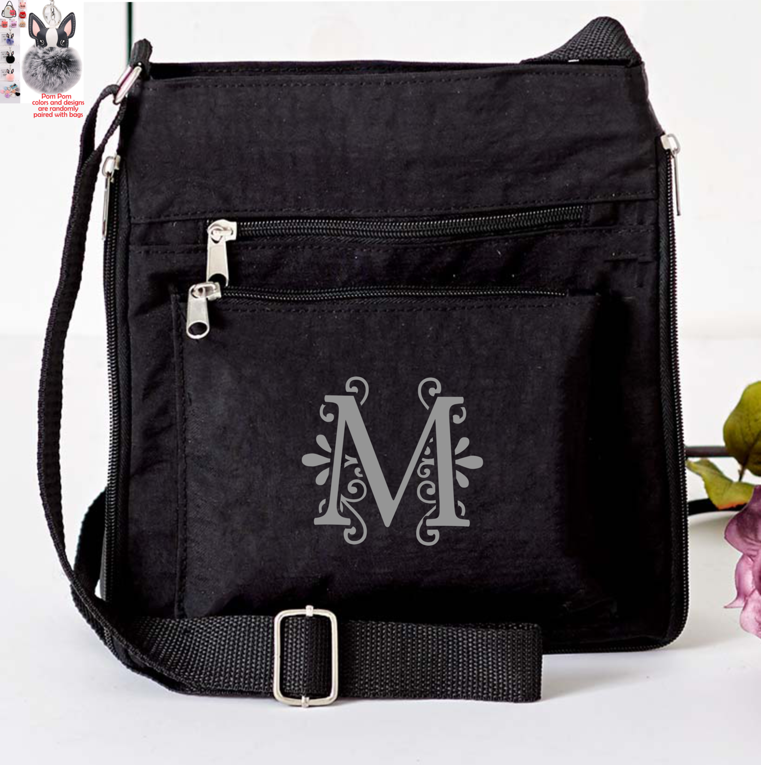 Personalized Crossbody Bags With Pom Pom Charm