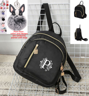 Personalized Mini Backpacks With Pom Pom Charm