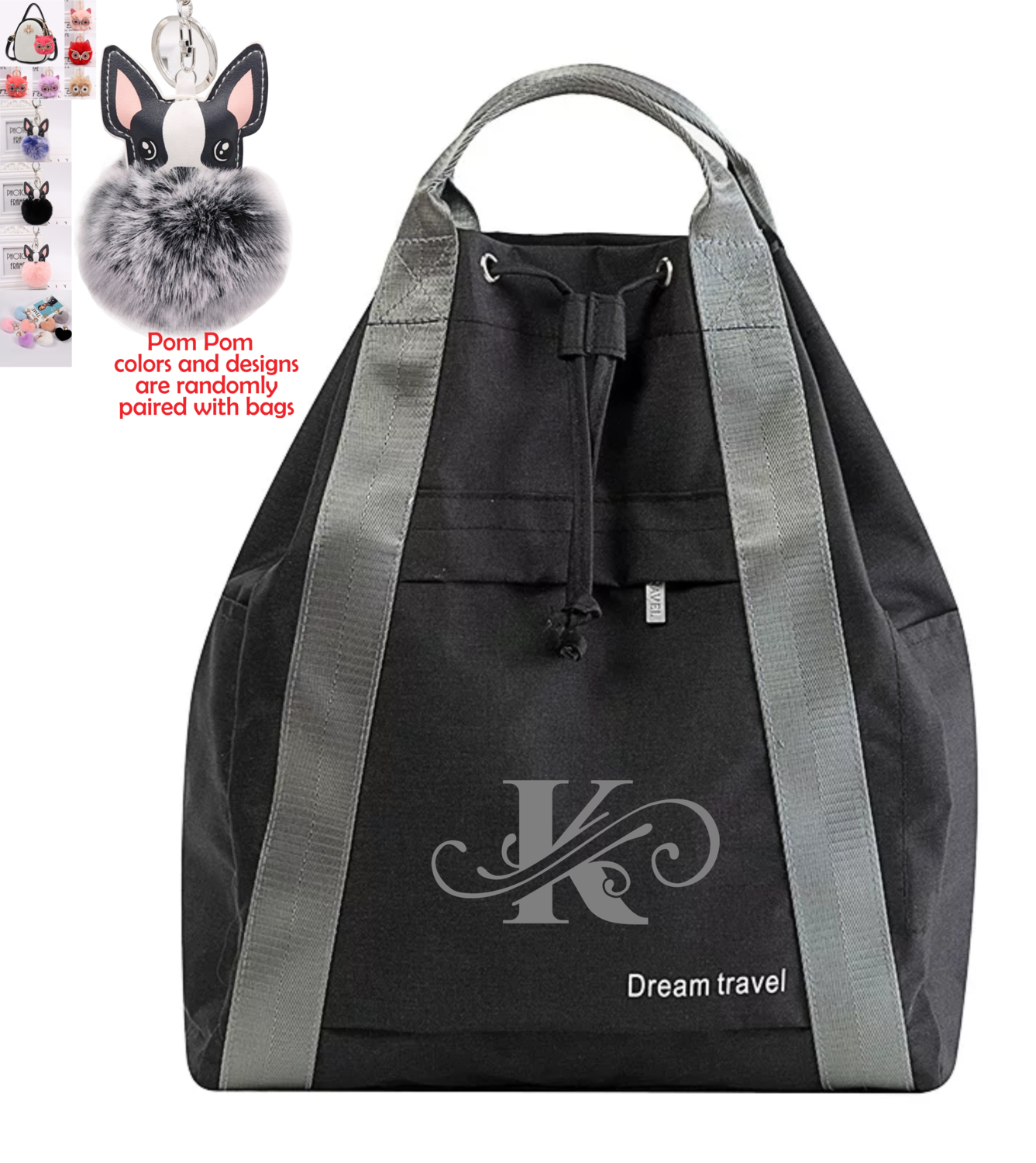 Personalized 2IN1 Backpacks/Tote With Pom Pom Charm