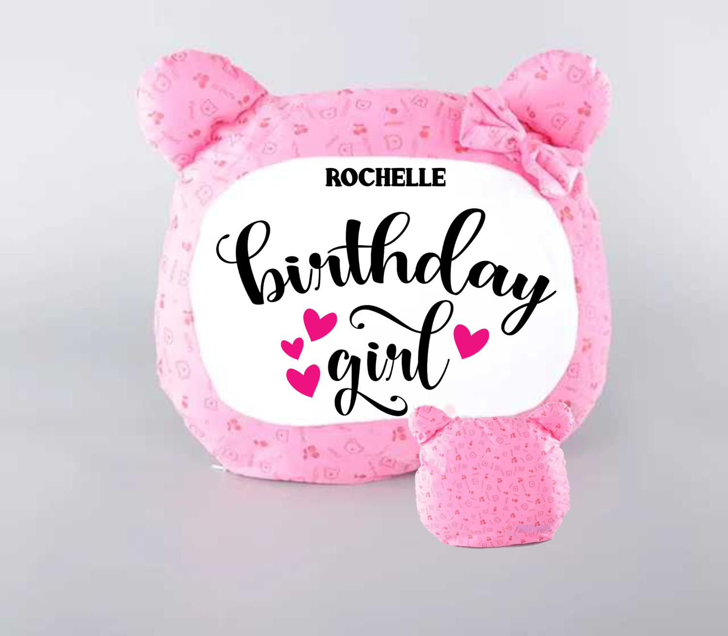Personalized Bear Head Birthday Pillows-Girls