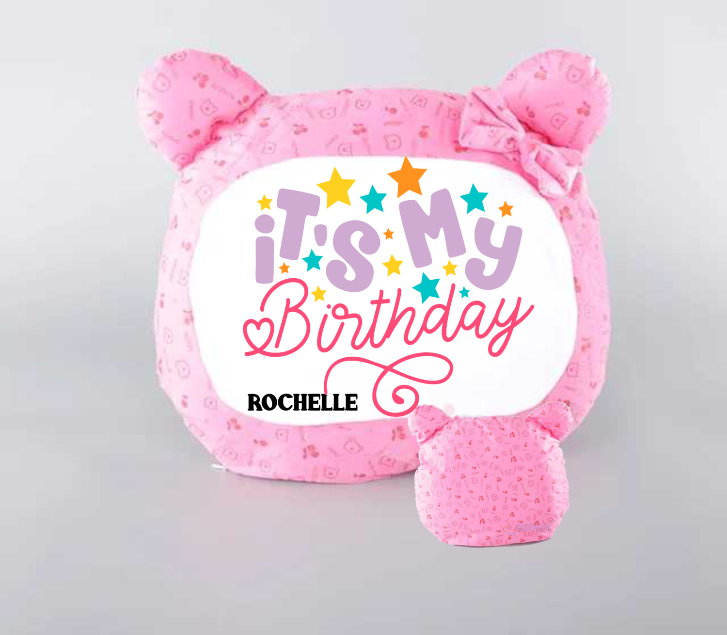 Personalized Bear Head Birthday Pillows-Girls