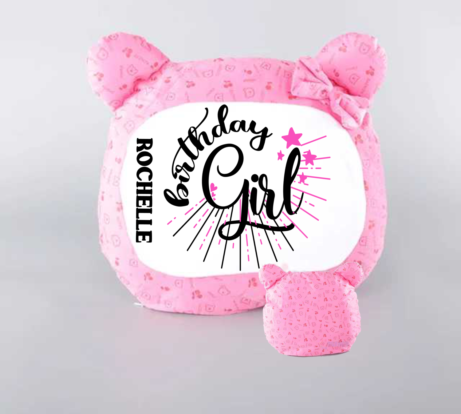 Personalized Bear Head Birthday Pillows-Girls