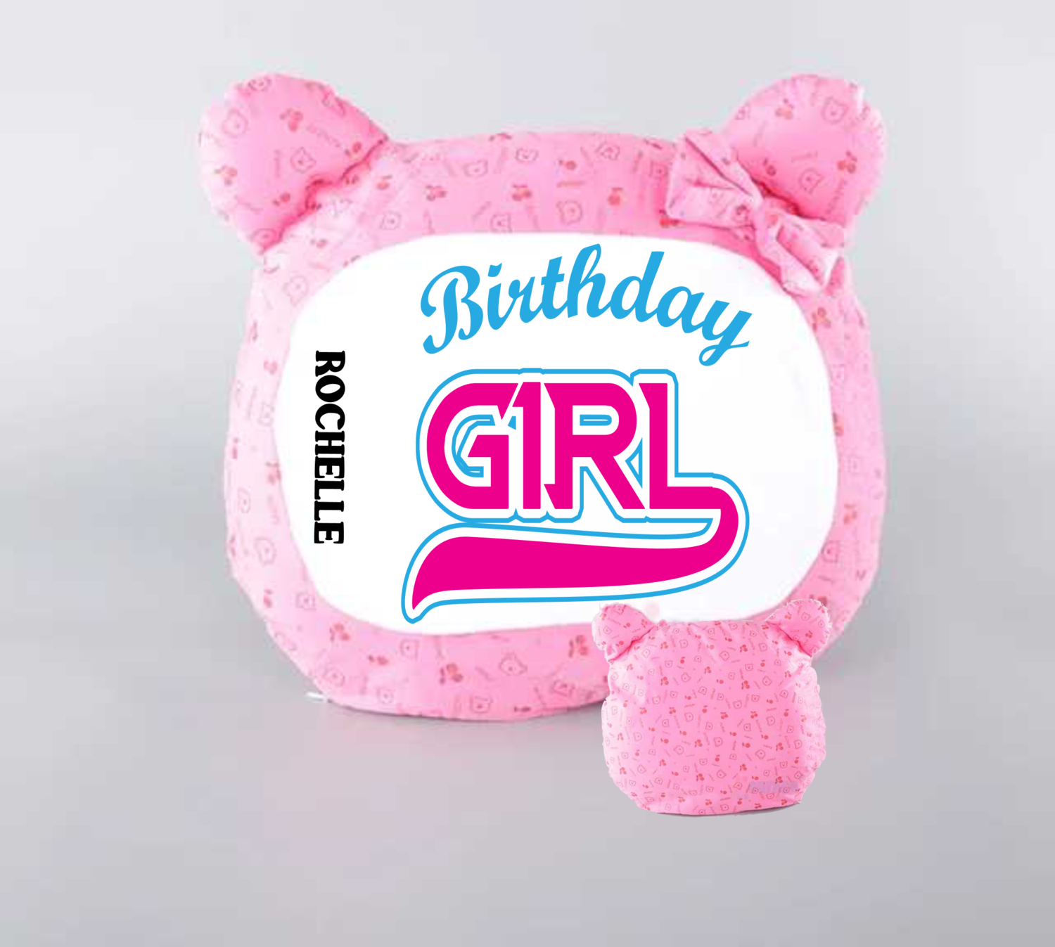 Personalized Bear Head Birthday Pillows-Girls