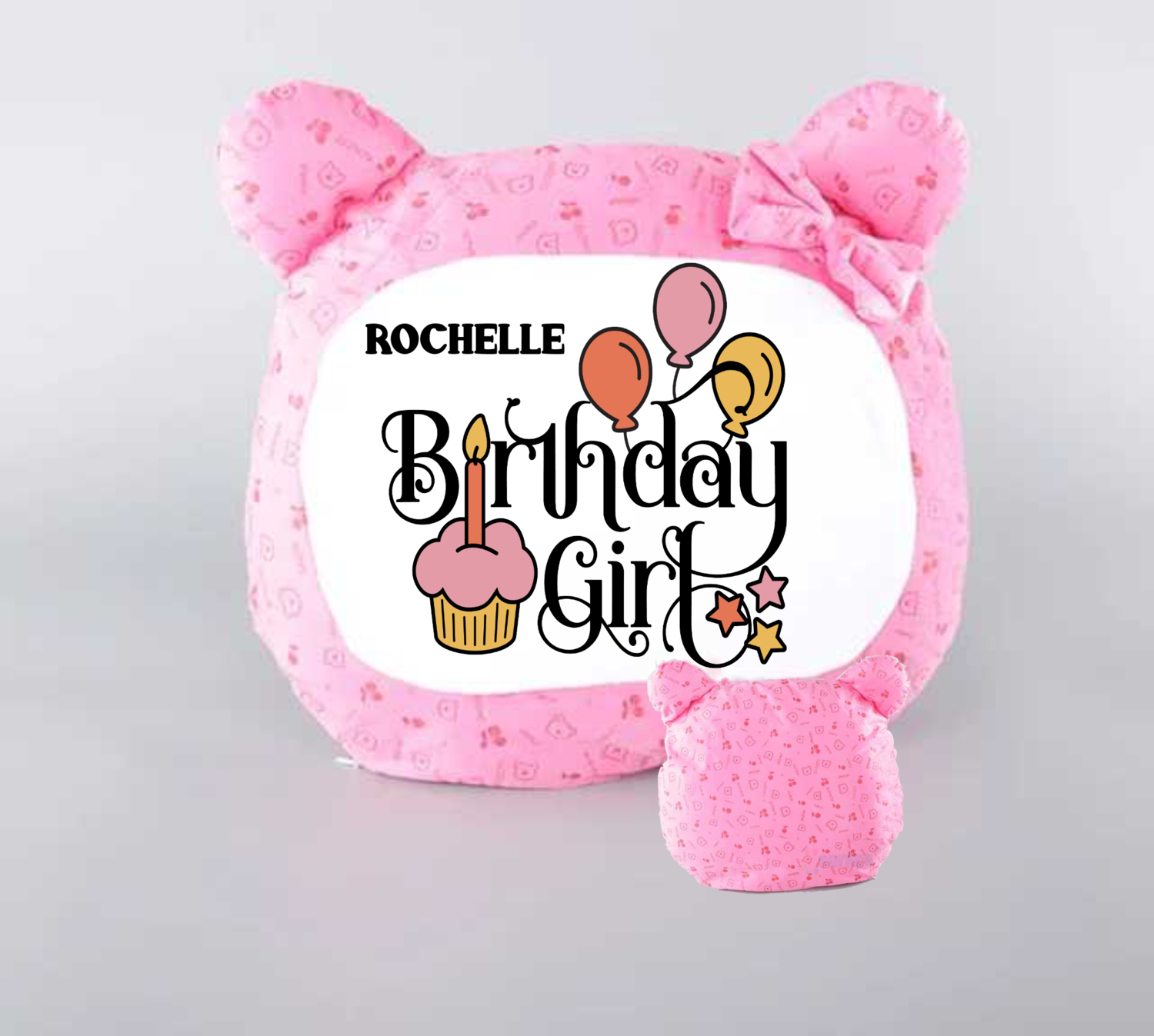 Personalized Bear Head Birthday Pillows-Girls
