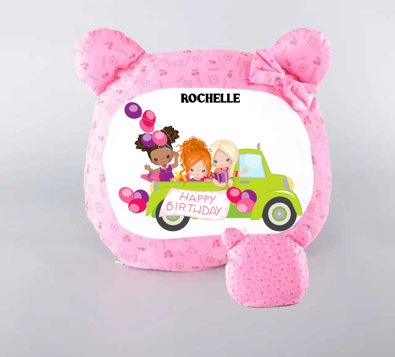 Personalized Bear Head Birthday Pillows-Girls