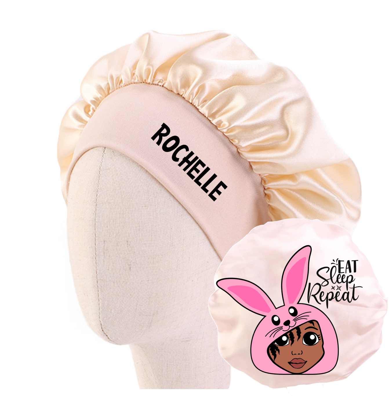 Personalized Cozy Bonnets For Girls, Selection: Eat Sleep Repeat1