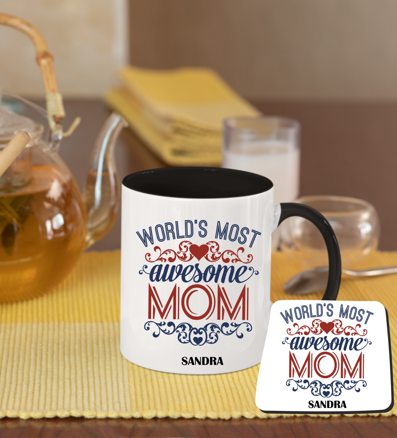 Personalized Mug &amp; Coaster Sets-Mom/Dad