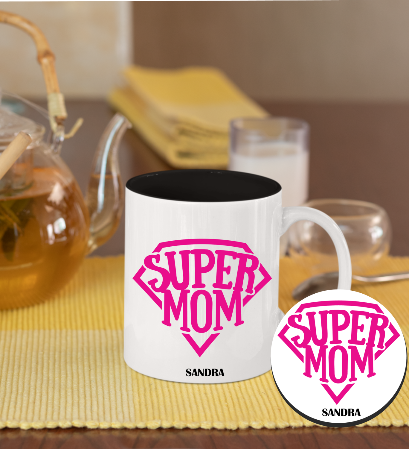 Personalized Mug &amp; Coaster Sets-Mom/Dad