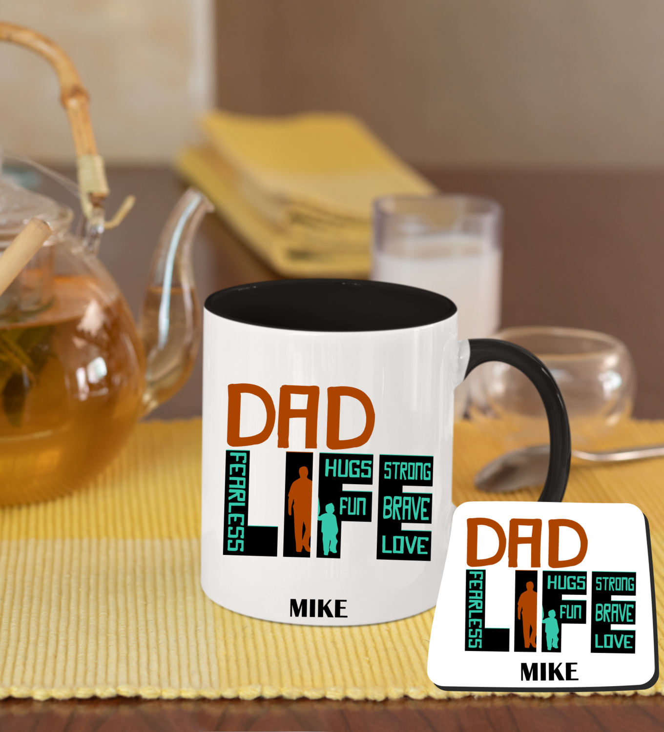 Personalized Mug &amp; Coaster Sets-Mom/Dad