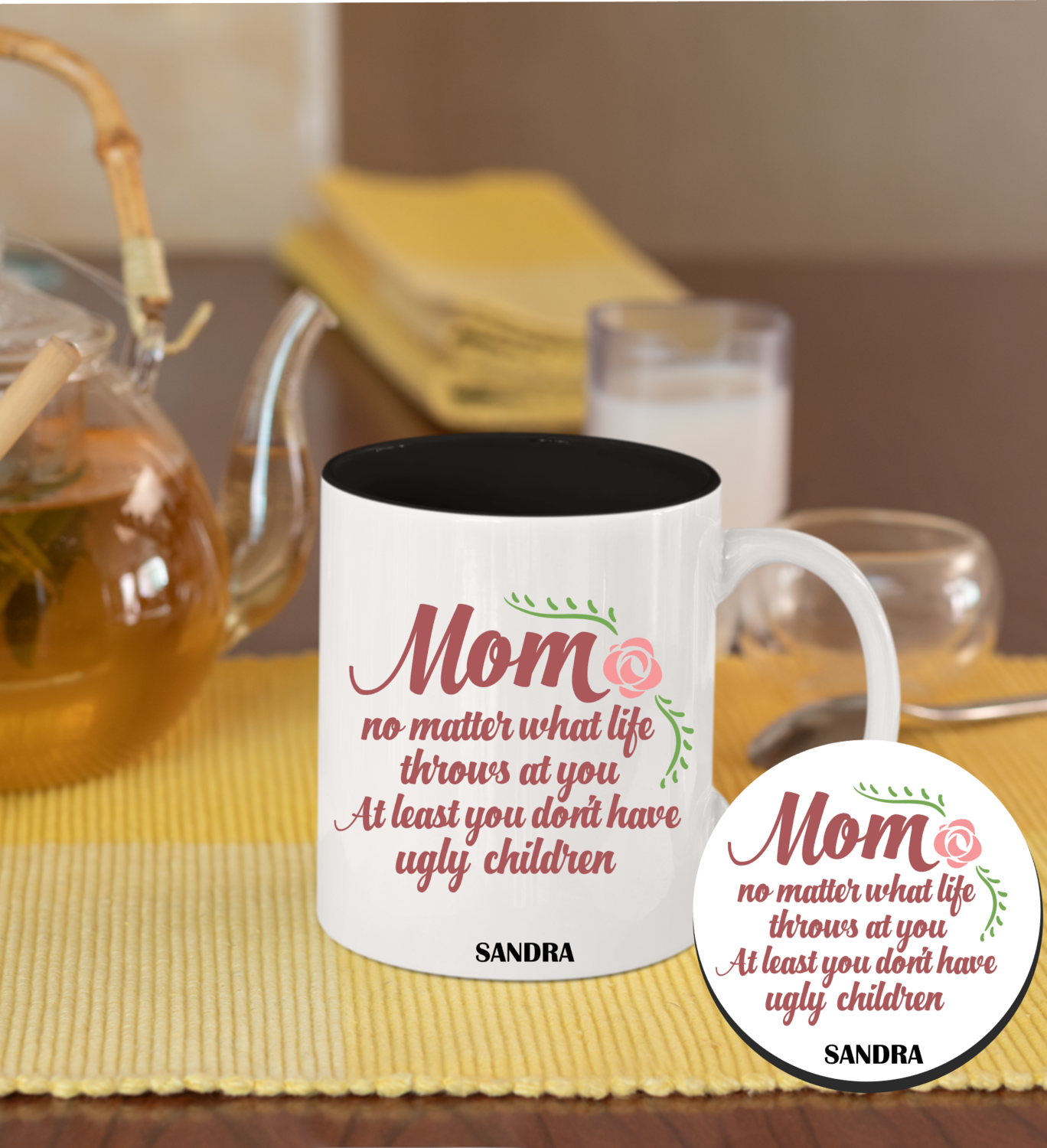 Personalized Mug &amp; Coaster Sets-Mom/Dad