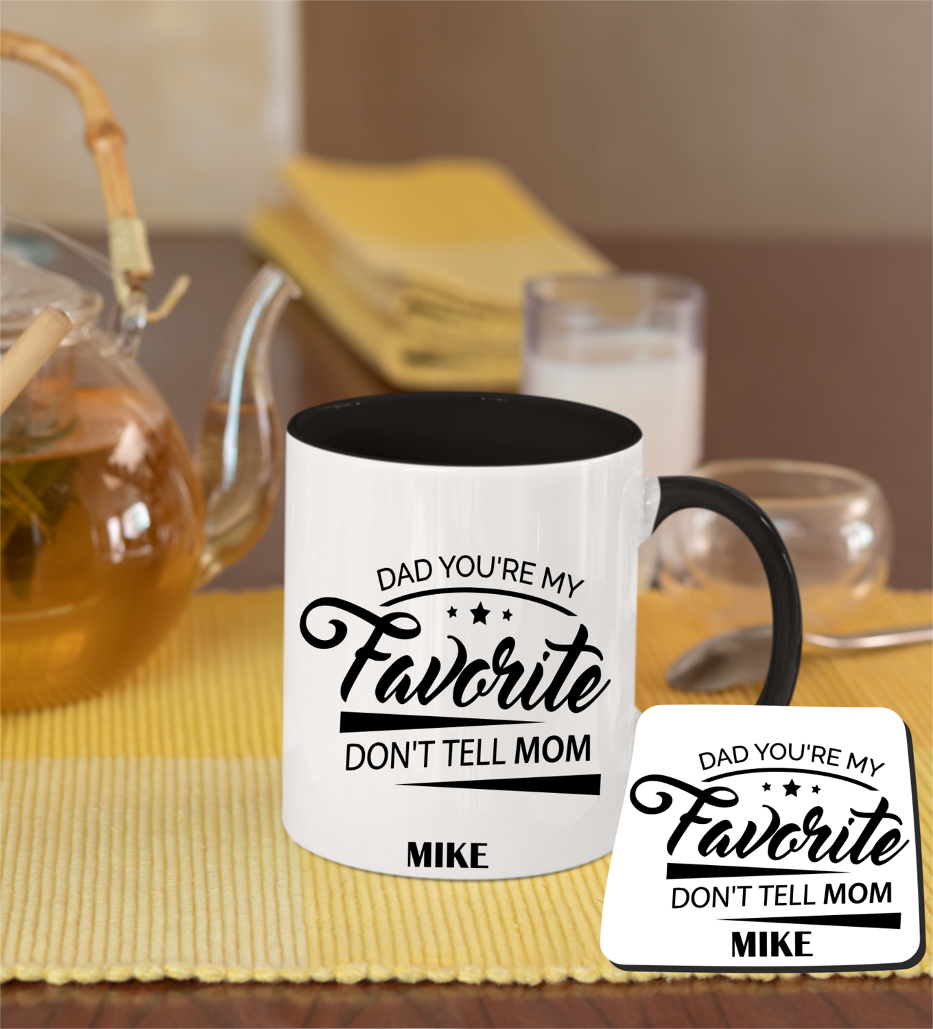 Personalized Mug &amp; Coaster Sets-Mom/Dad