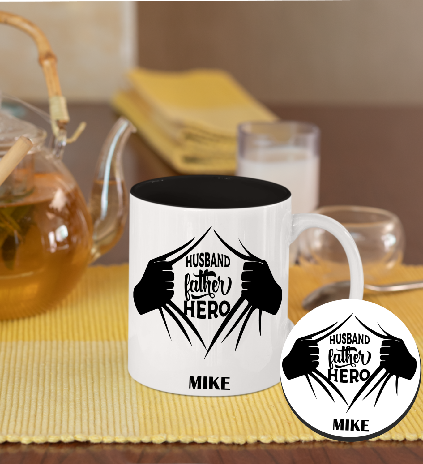 Personalized Mug &amp; Coaster Sets-Mom/Dad