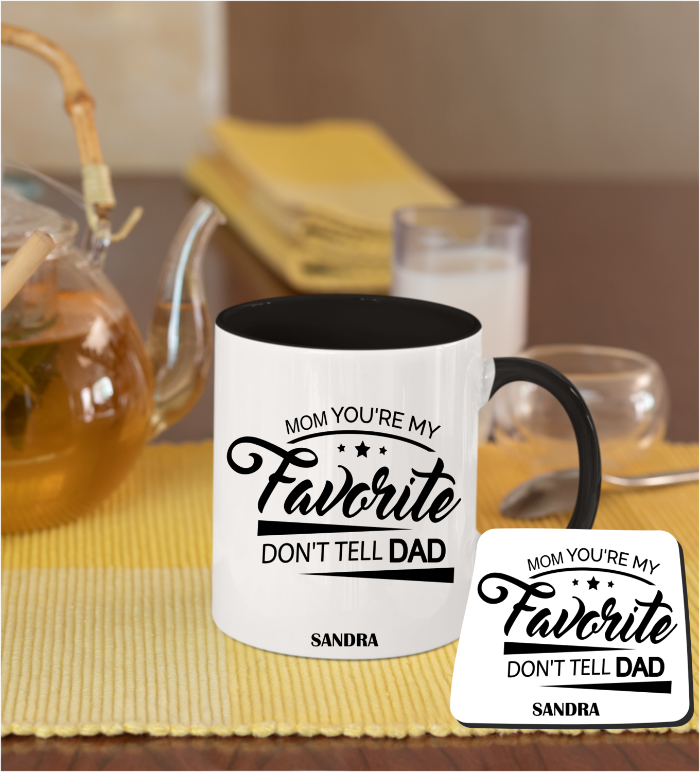 Personalized Mug &amp; Coaster Sets-Mom/Dad