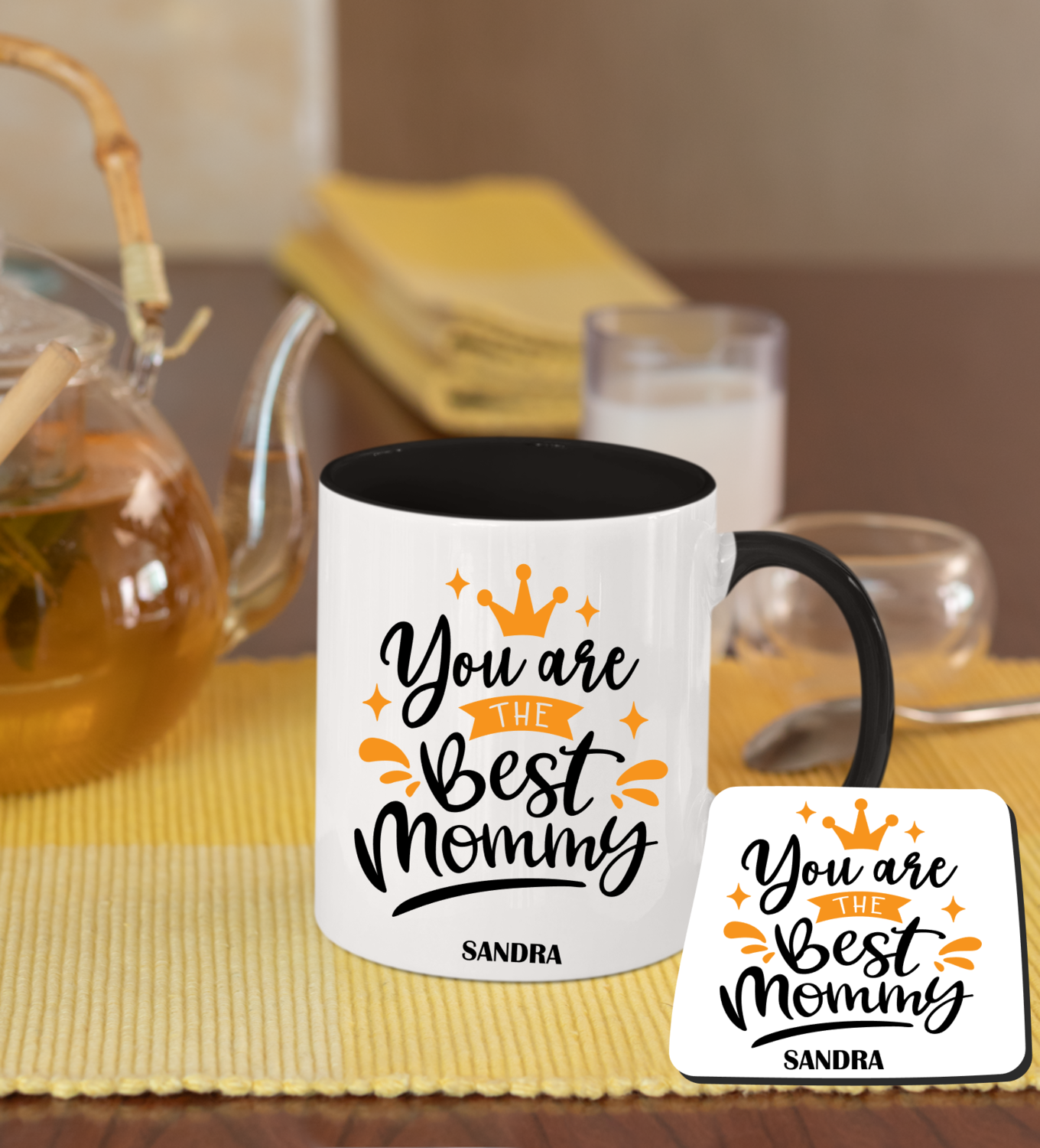 Personalized Mug &amp; Coaster Sets-Mom/Dad