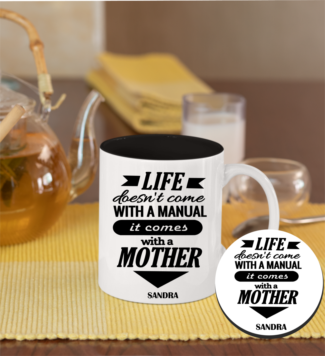 Personalized Mug &amp; Coaster Sets-Mom/Dad