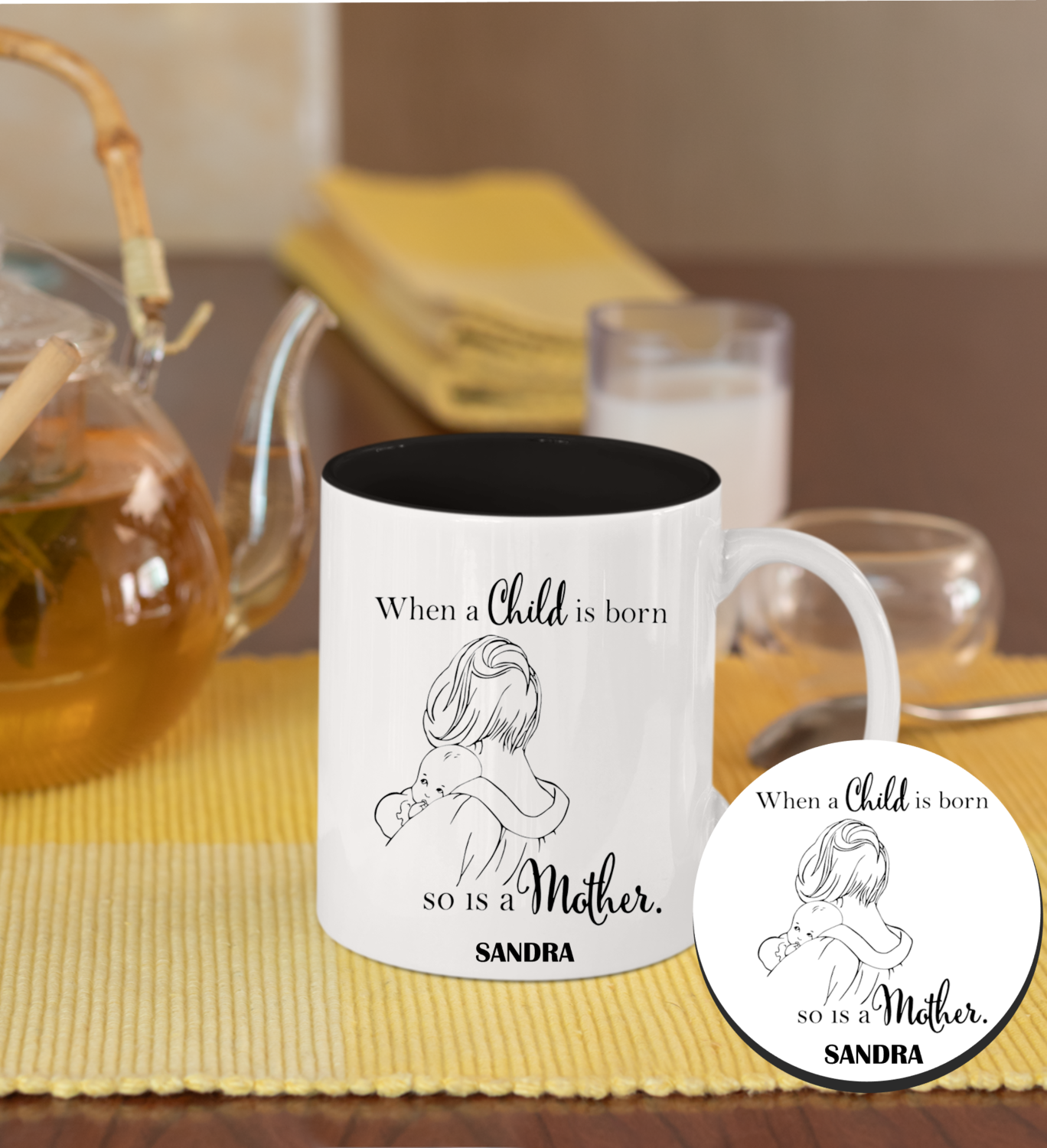 Personalized Mug &amp; Coaster Sets-Mom/Dad