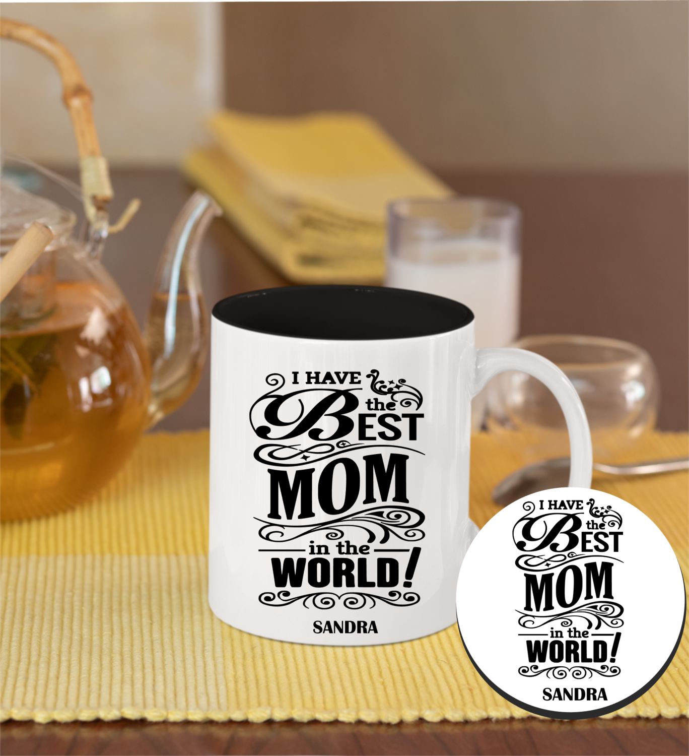 Personalized Mug &amp; Coaster Sets-Mom/Dad