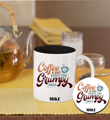 Personalized Mug &amp; Coaster Sets-His/Hers, Select Design: Coffee A Day...