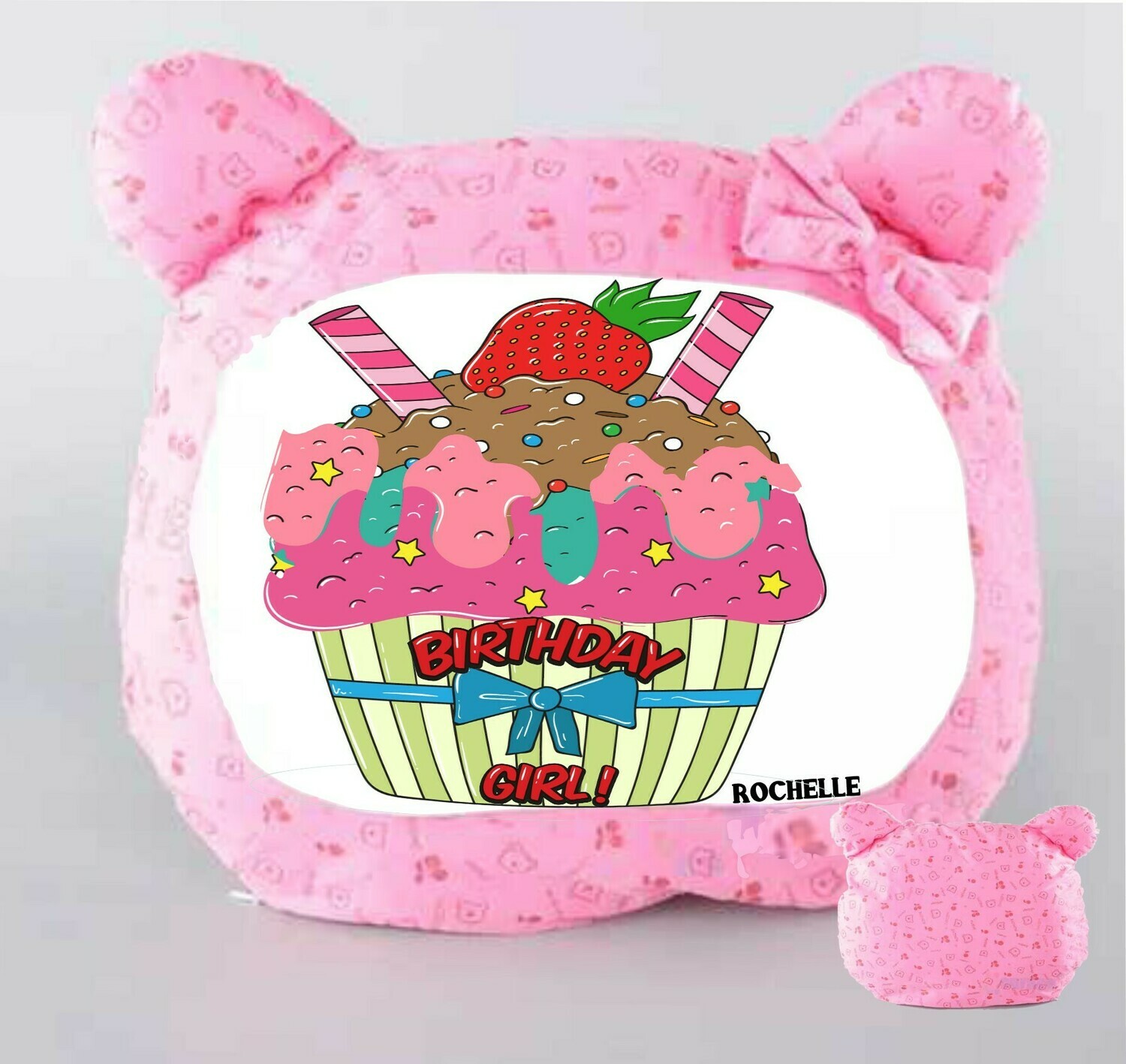 Personalized Bear Head Birthday Pillows-Girls