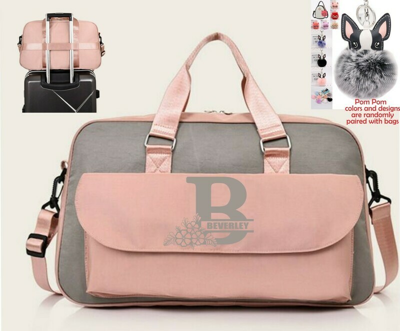 Personalized Weekender Bags With Pom Pom Charm