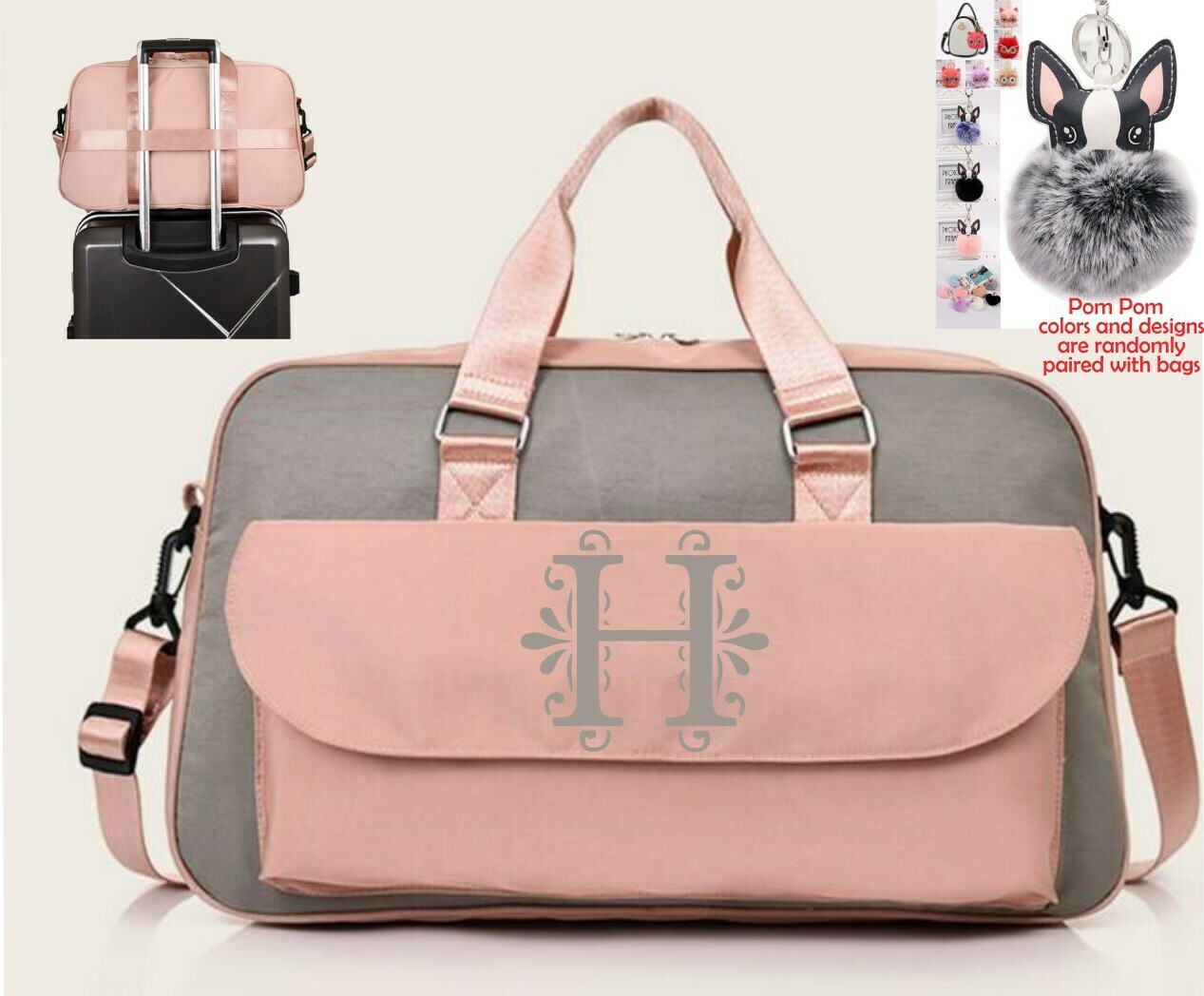 Personalized Weekender Bags With Pom Pom Charm