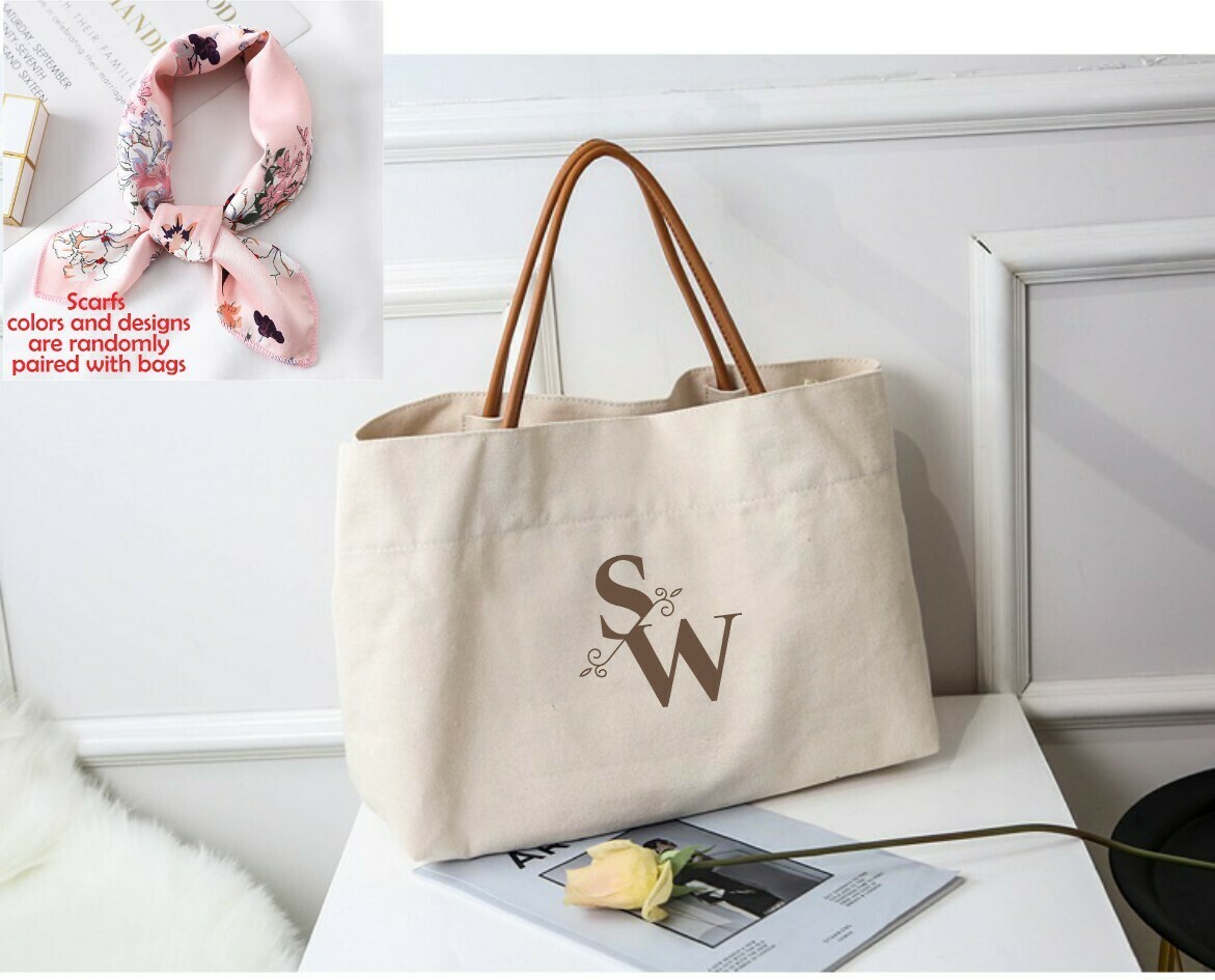 Personalized Canvas Tote Bags With Scarf