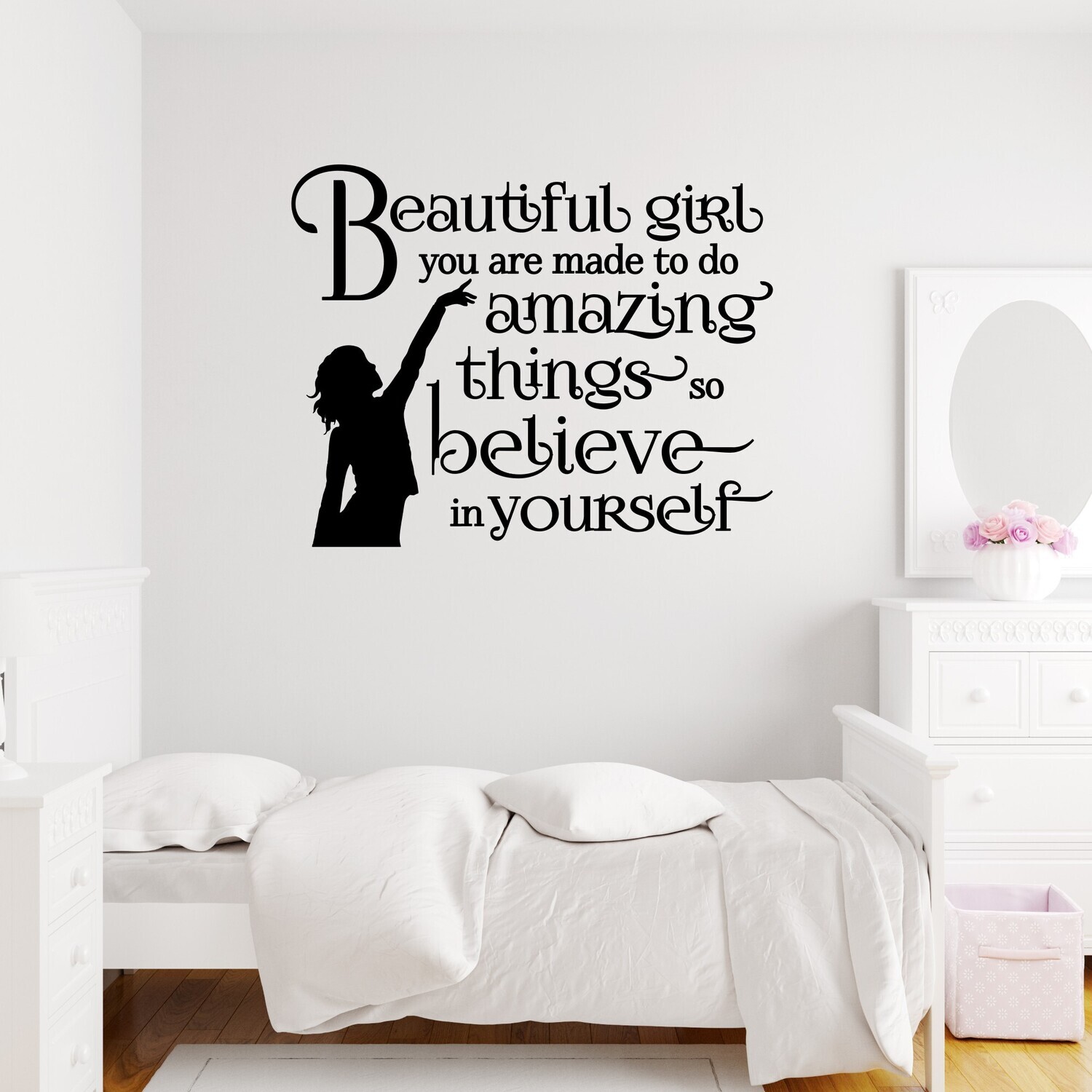 Motivational Wall Decal Stickers| Kids Bedroom Decor| Bathroom Wall Art| Wall Quotes| Mirror Decor, Selection: Beautiful girl1